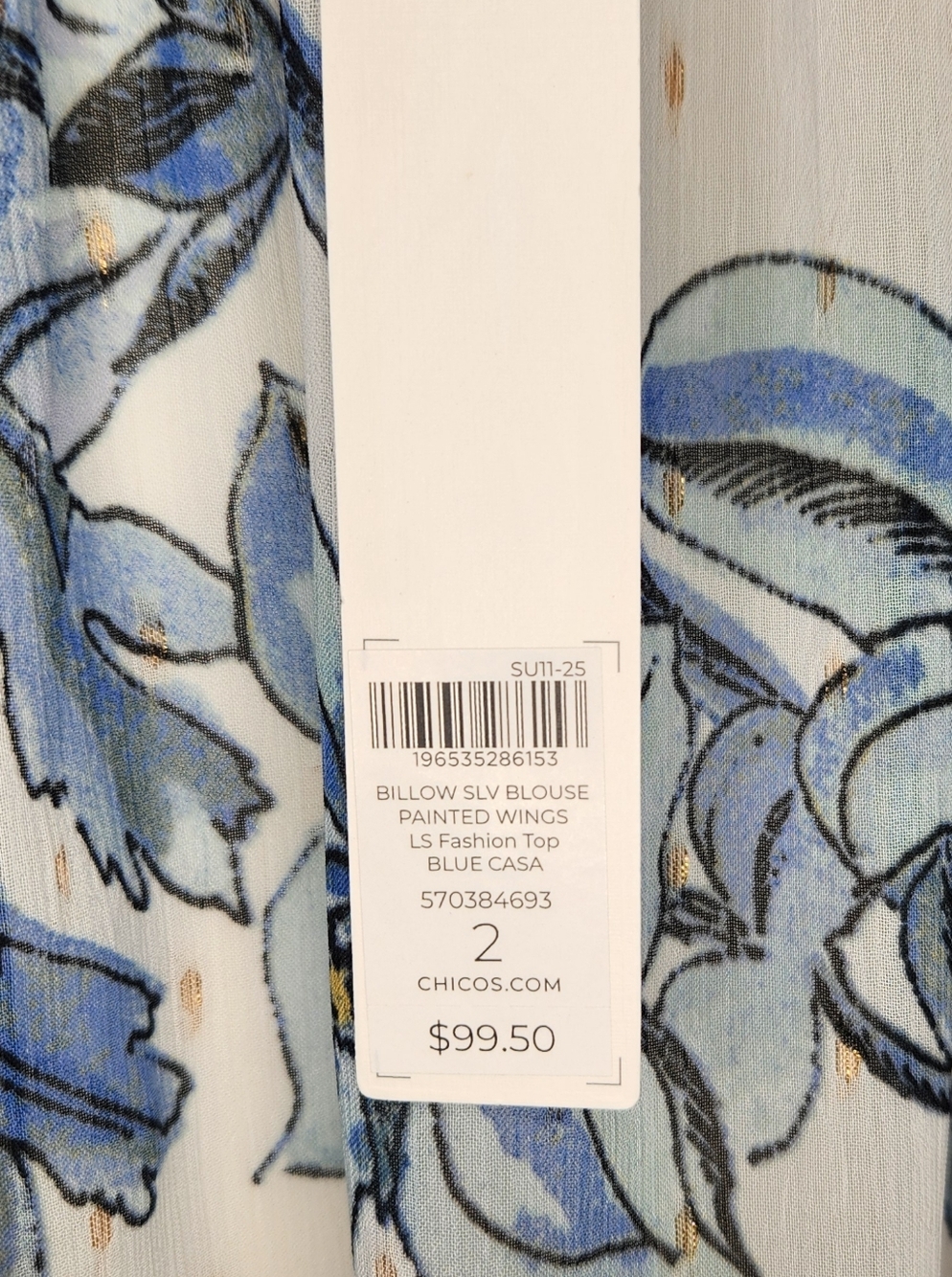 ✨ Chico’s Painted Wings Blouse NWT Blue Floral Butterfly Gold Detail ✨ - Picture 9 of 9